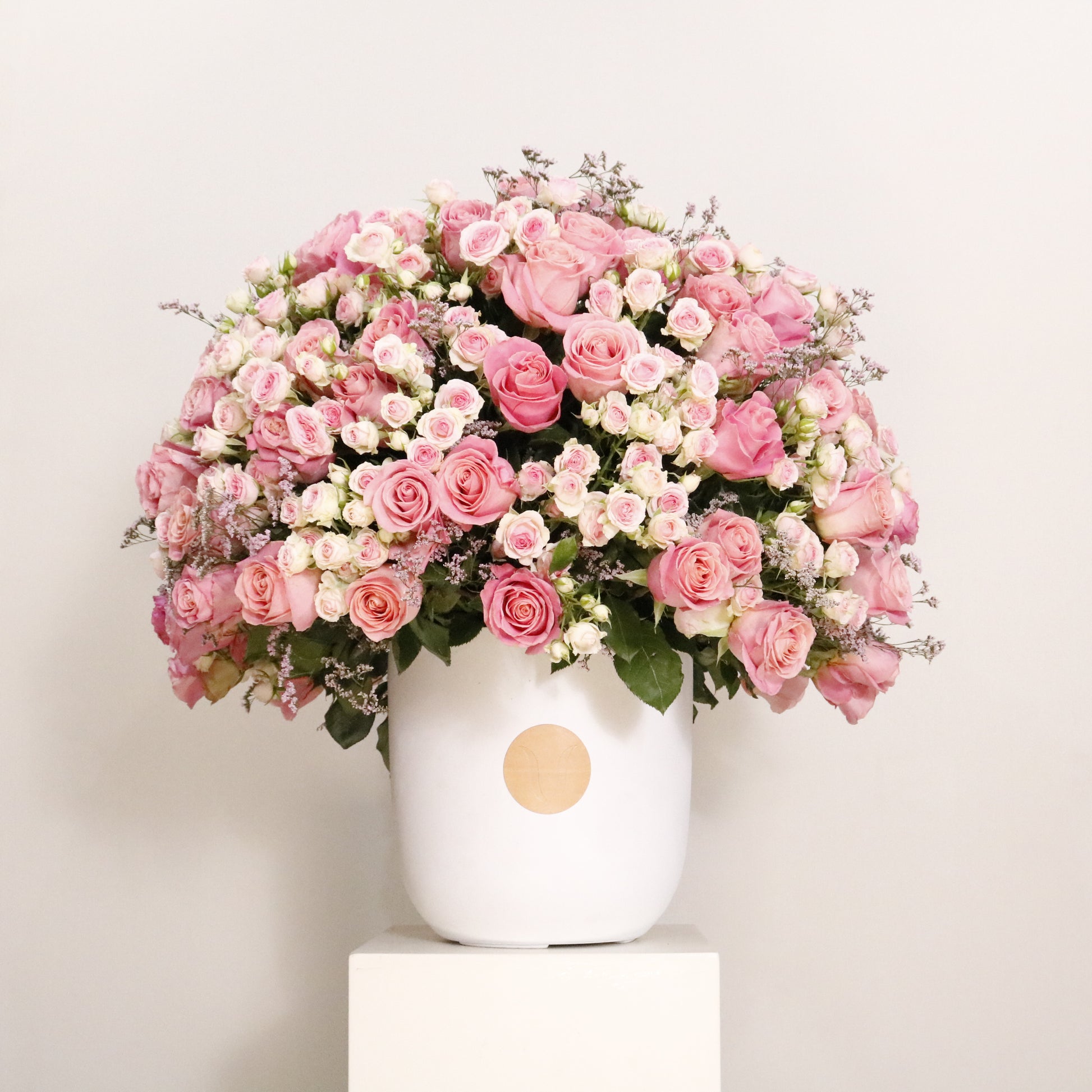 Gardenia III luxury floral arrangement premium pink spray roses sculptural grand interiors Kuwait Vitali Concept