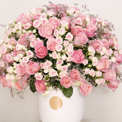 Gardenia III luxury floral arrangement premium pink spray roses sculptural grand interiors Kuwait Vitali Concept