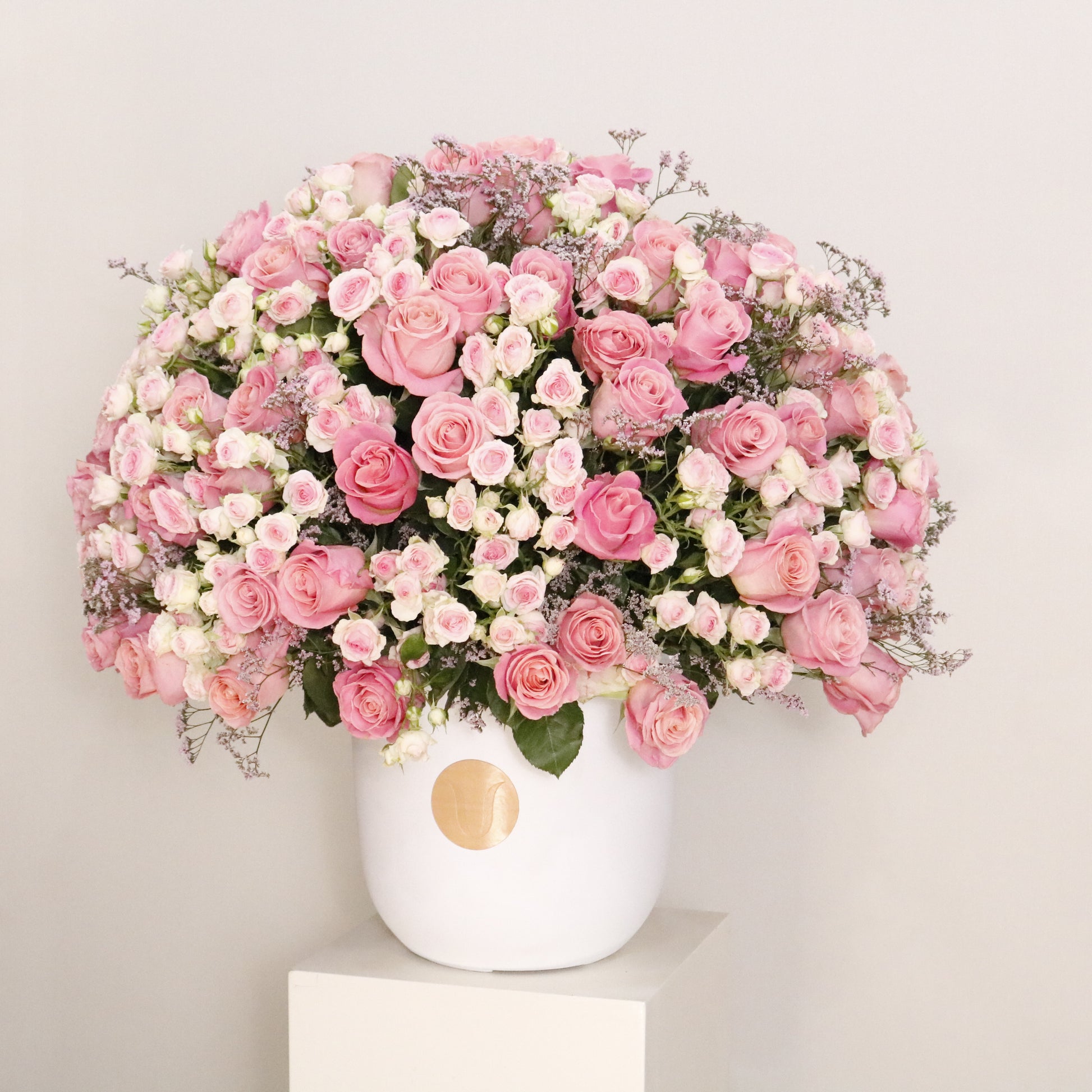 Gardenia III luxury floral arrangement premium pink spray roses sculptural grand interiors Kuwait Vitali Concept