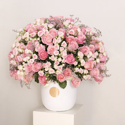 Gardenia III luxury floral arrangement premium pink spray roses sculptural grand interiors Kuwait Vitali Concept