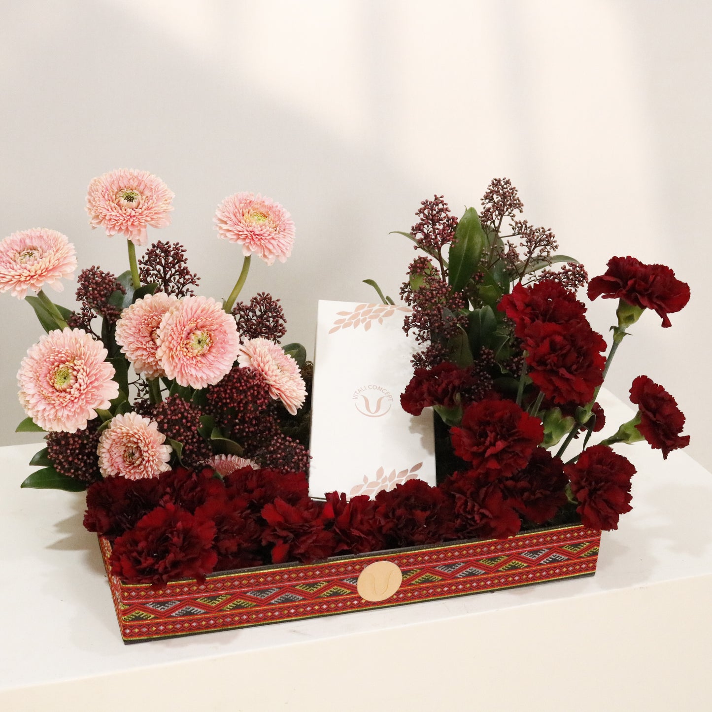 The Sadu Symphony luxury floral arrangement premium handcrafted blooms inspired by Sadu heritage elegant Kuwait Vitali Concept
