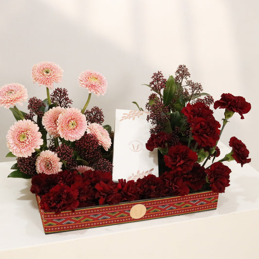 The Sadu Symphony luxury floral arrangement premium handcrafted blooms inspired by Sadu heritage elegant Kuwait Vitali Concept