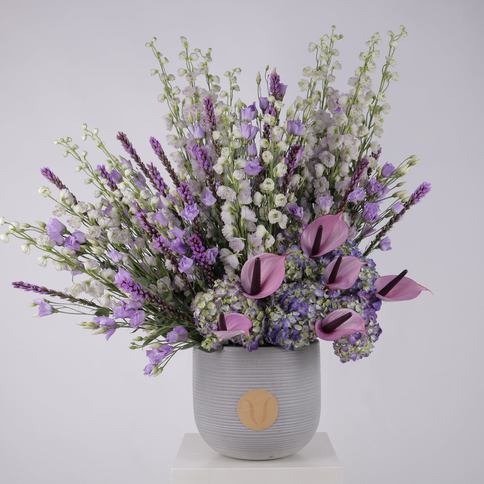 Purple Aura luxury floral arrangement premium handcrafted purple blooms elegant mystical statement gifting Kuwait Vitali Concept