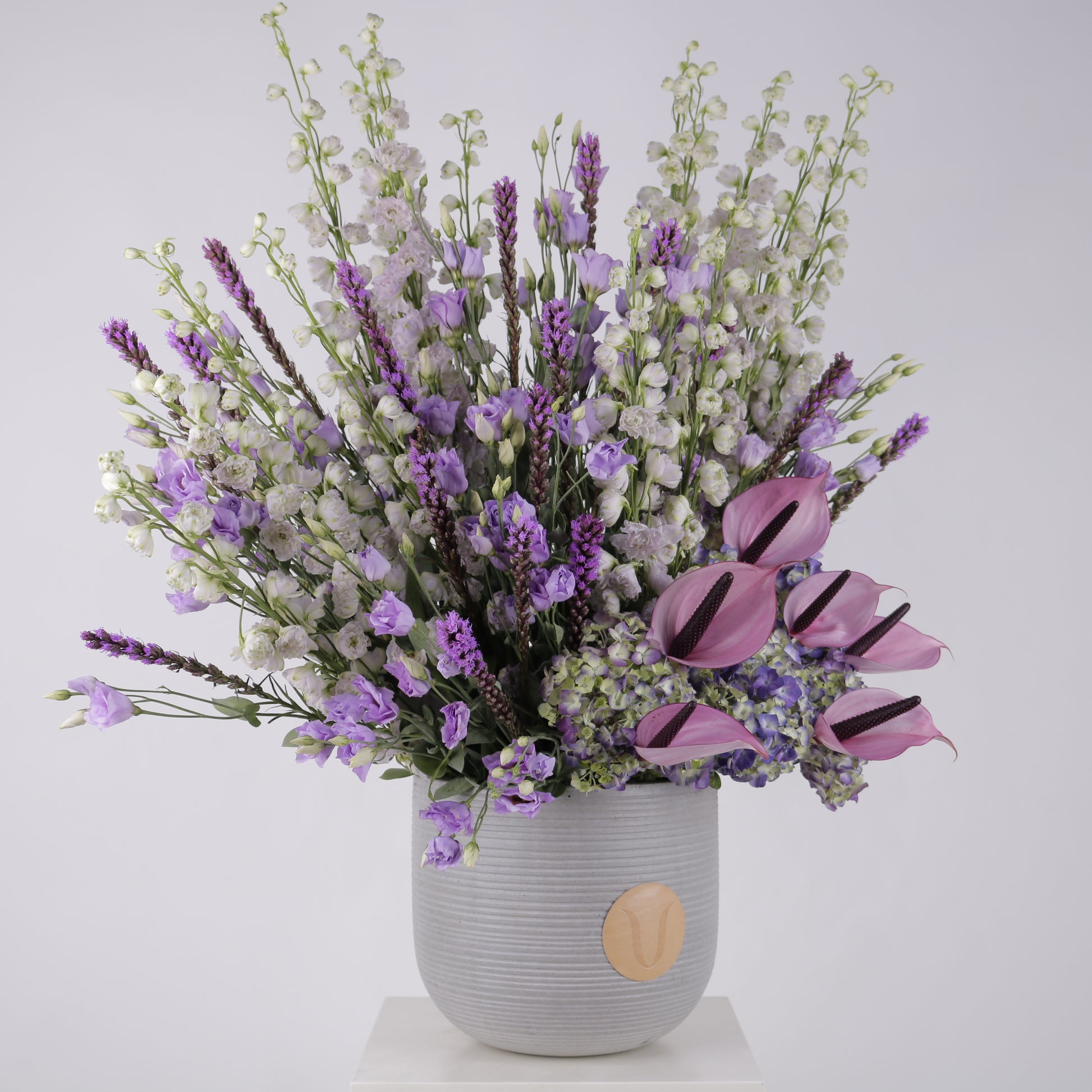 Purple Aura luxury floral arrangement premium handcrafted purple blooms elegant mystical statement gifting Kuwait Vitali Concept