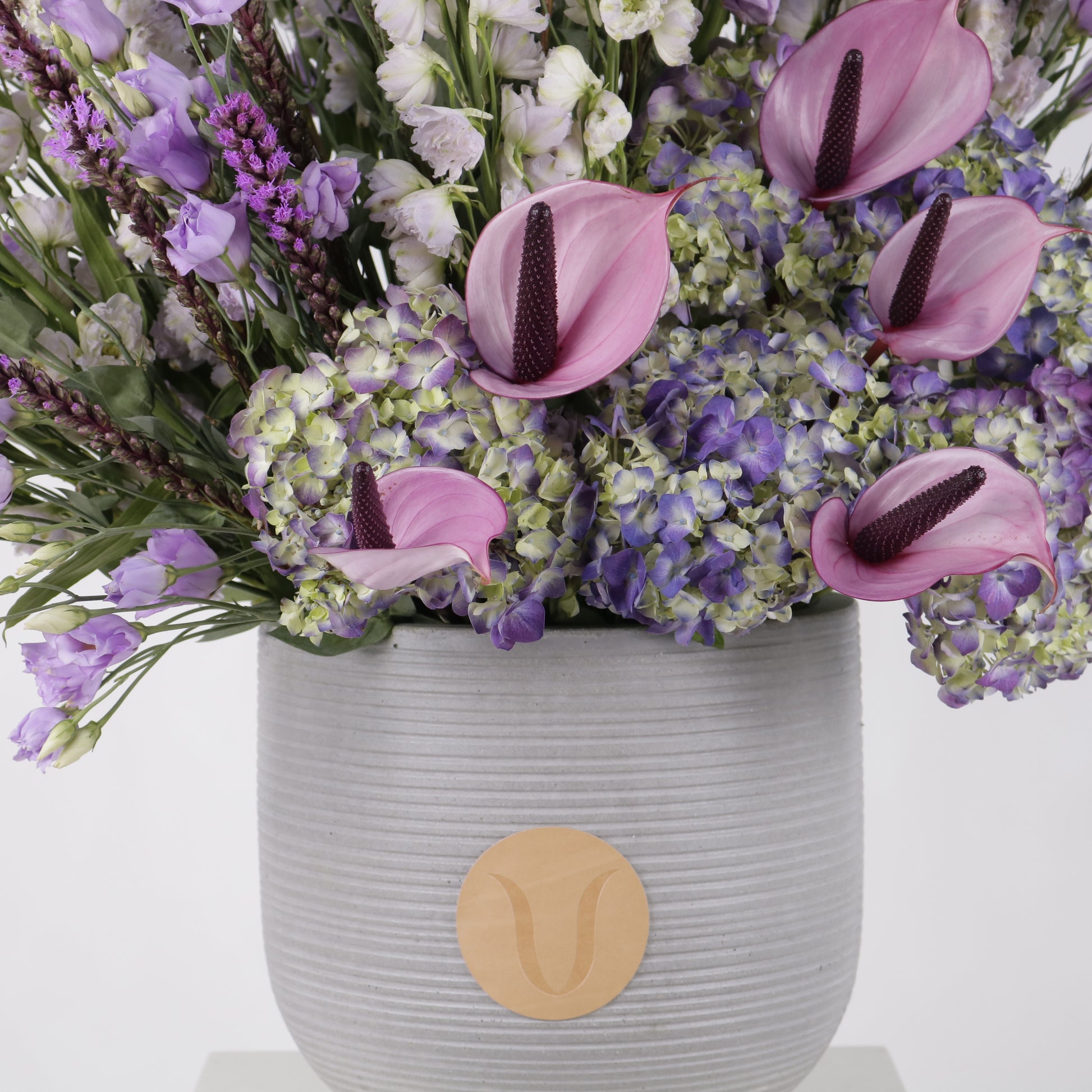 Purple Aura luxury floral arrangement premium handcrafted purple blooms elegant mystical statement gifting Kuwait Vitali Concept
