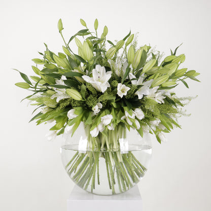 Royal Arrangement luxury floral display premium white lilies sculptural grand events high end interiors Kuwait Vitali Concept
