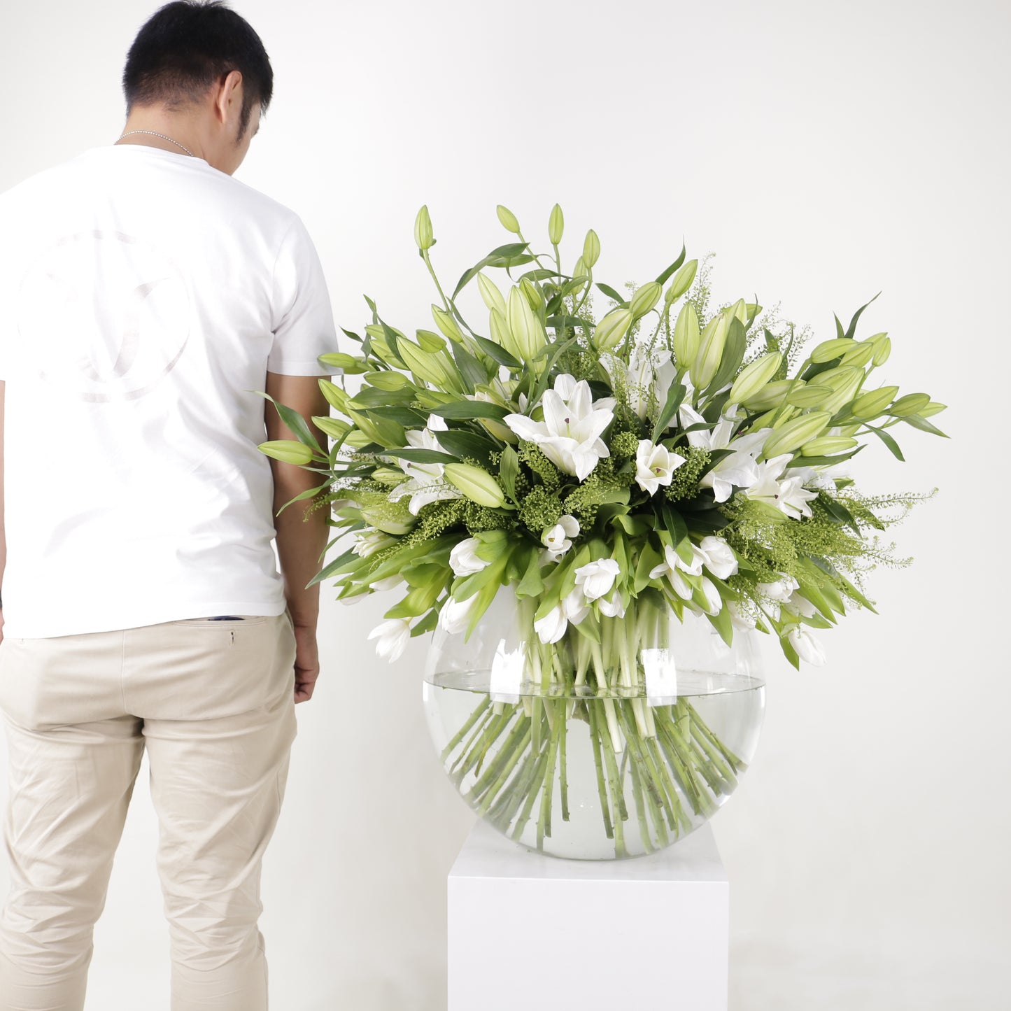 Royal Arrangement luxury floral display premium white lilies sculptural grand events high end interiors Kuwait Vitali Concept
