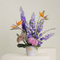 Paradis luxury tropical floral arrangement bird of paradise purple delphinium pink hydrangeas Kuwait Vitali Concept