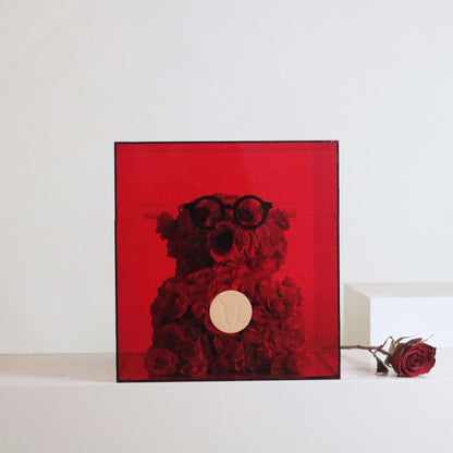 Hugs In A Box with over 90 rose stems, designed to last 5 days, perfect romantic gift. Dimensions: 40 CM x 30 CM.