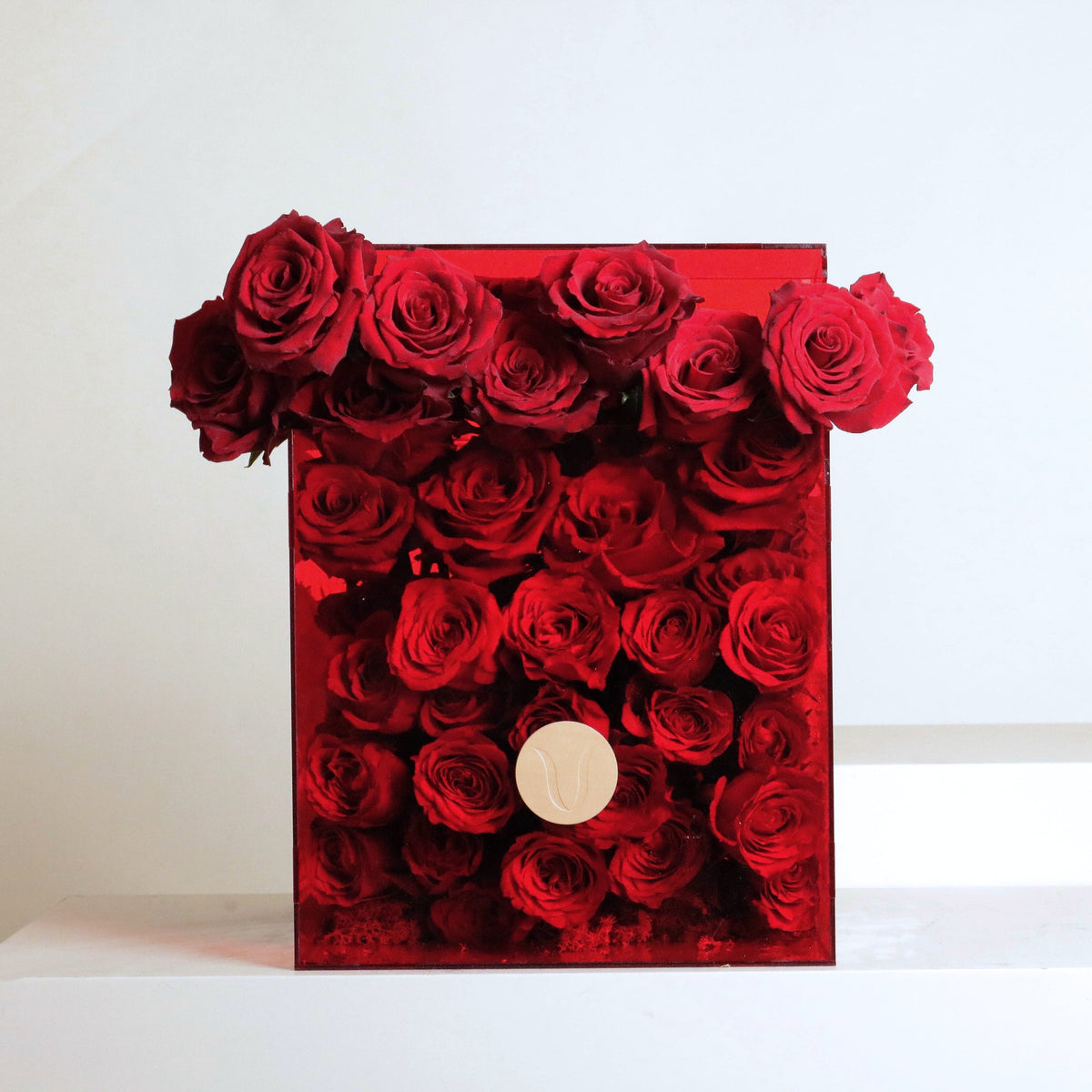 Elegant box of 40 red royal roses arranged beautifully, symbolizing love and passion, 40CM height and 30CM width.