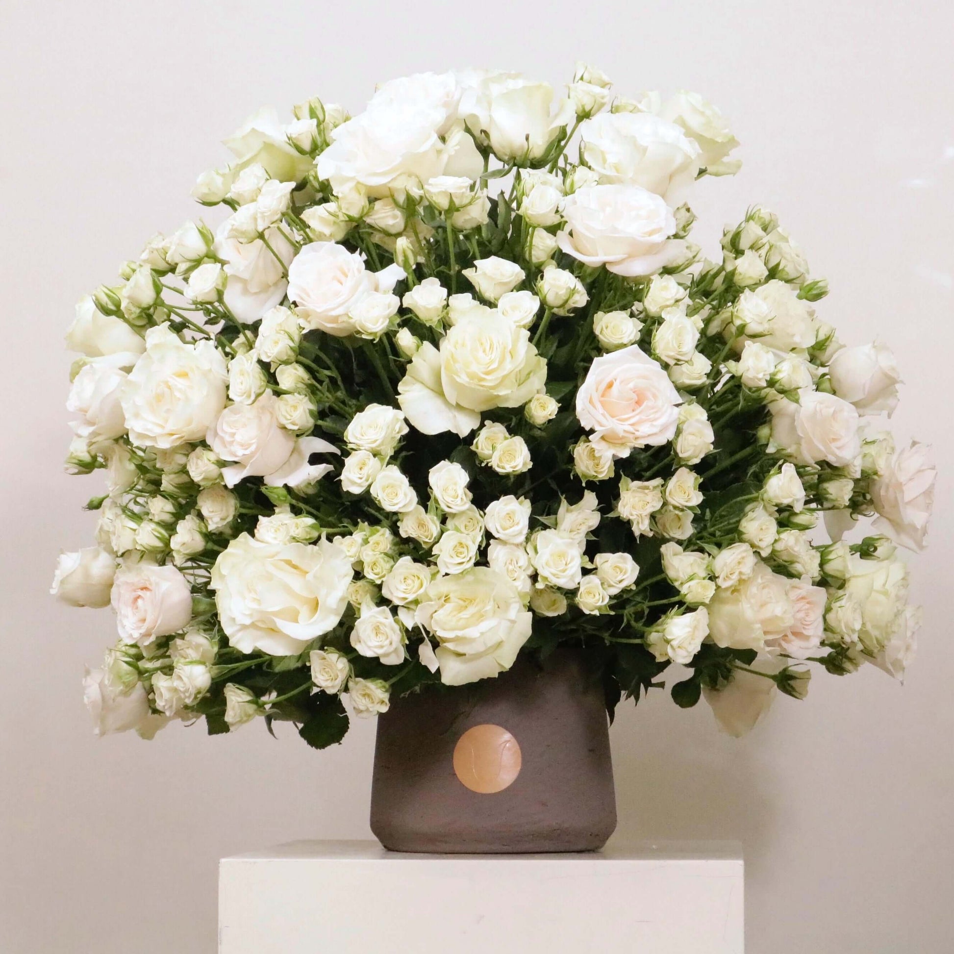 Gardenia IV floral arrangement with premium white roses in Victorian style, exuding timeless elegance and classic beauty.