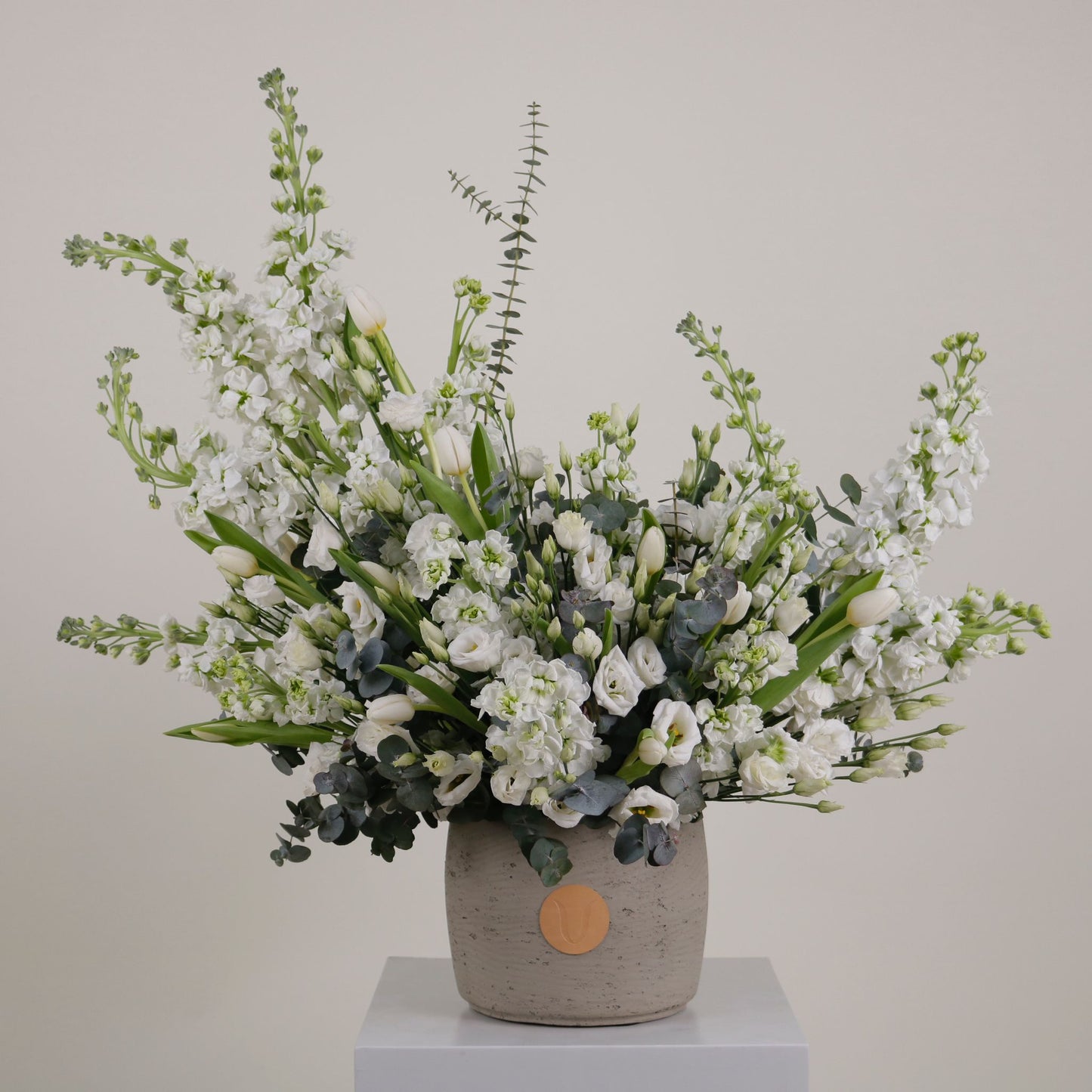 Alma Blanca luxury floral arrangement premium handcrafted pure white blooms elegant timeless gifting Kuwait Vitali Concept