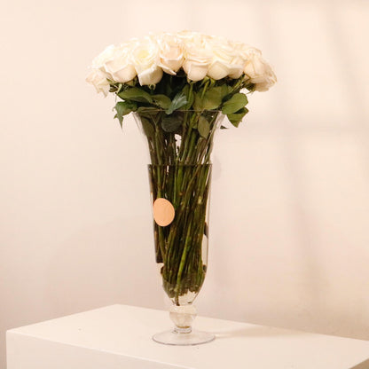 Elegancia II luxury floral arrangement long stemmed white roses pure sophistication timeless grace Kuwait Vitali Concept