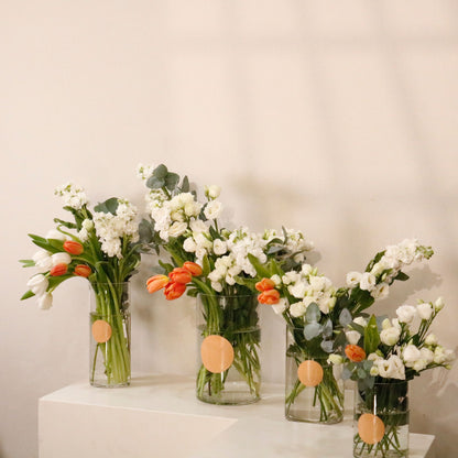Aurora IX luxury floral collection set of 4 coral tulips white stock flowers eucalyptus Kuwait Vitali Concept